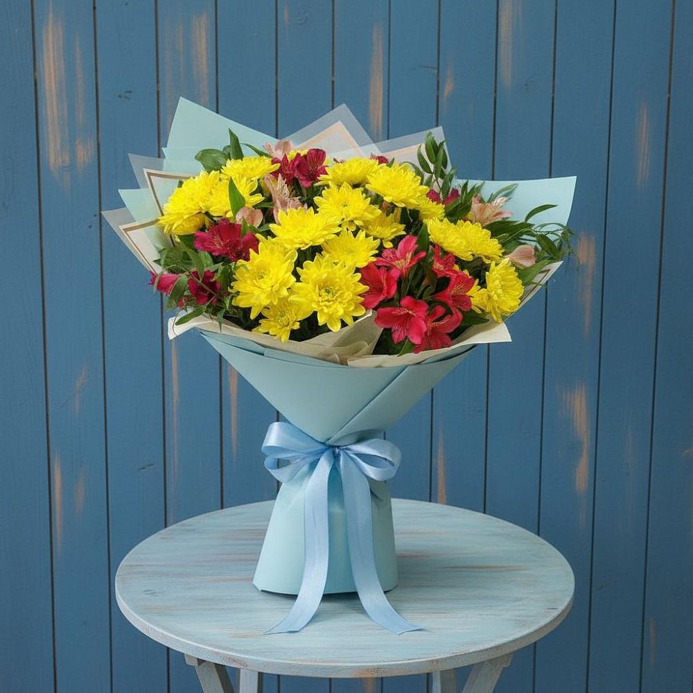 Букет цветов из: Альстромерии и Хризантемы в Гуково