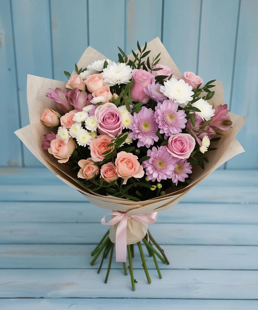 Букет цветов из: Хризантемы, Розы и Альстромерии в Гуково