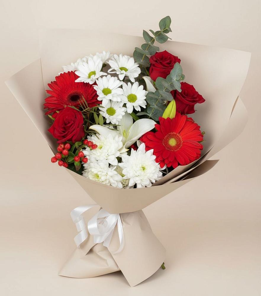 Букет цветов из: Розы, Хризантемы, Герберы и Лилии в Гуково