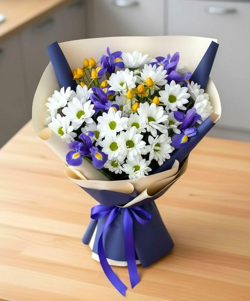 Букет цветов из: Розы, Ирисы и Хризантемы в Гуково